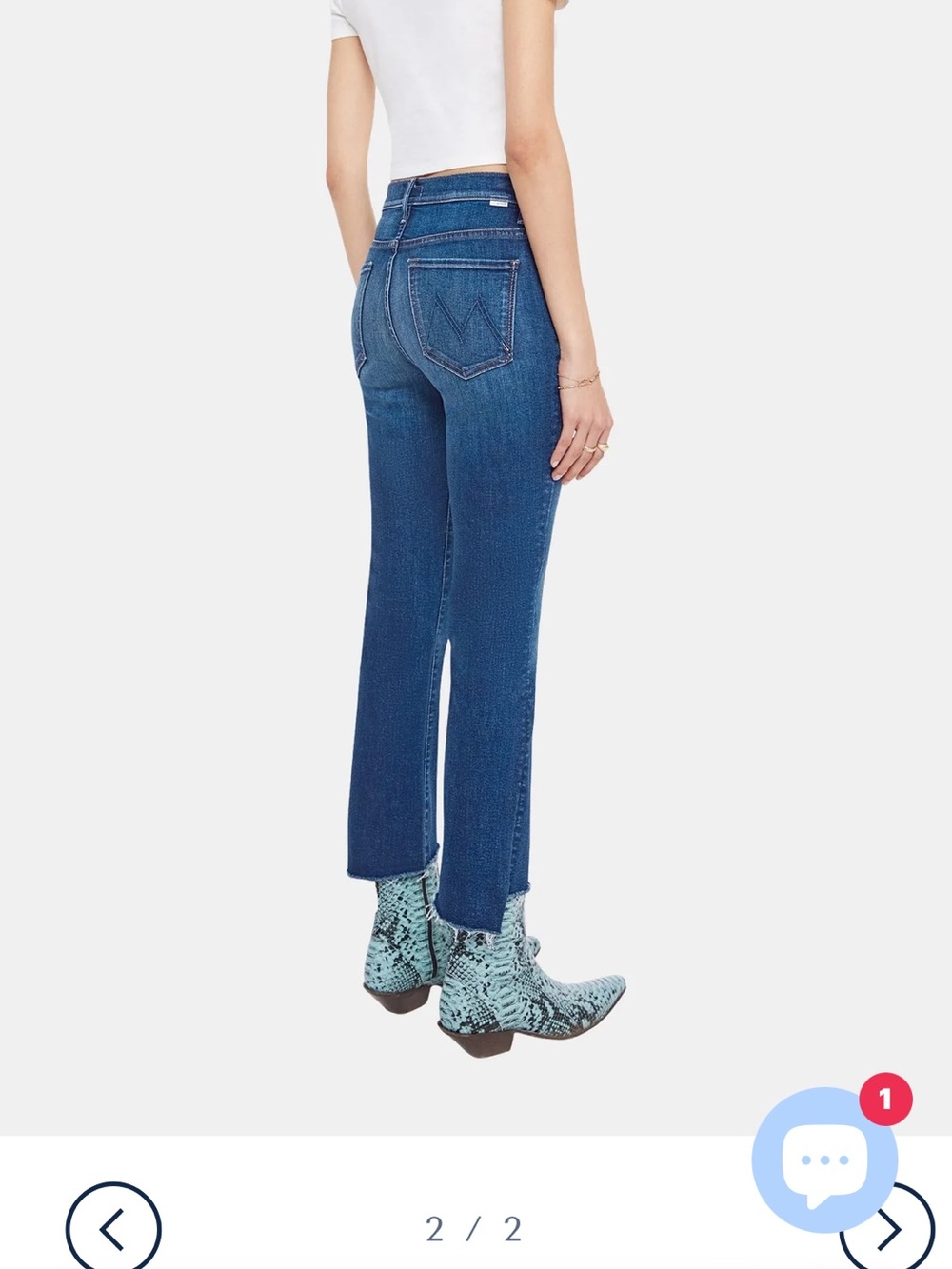 MOTHER Blue Distressed Ankle Crop Jeans